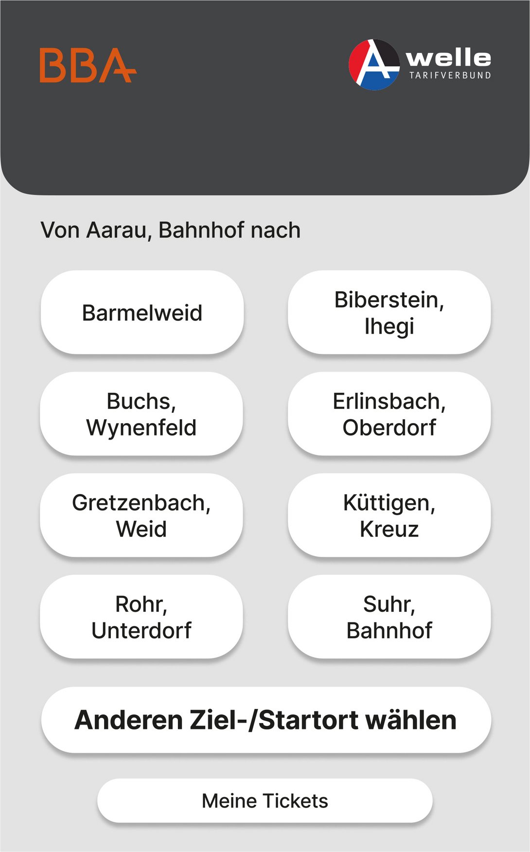 Screen Busbillettautomat: Strecke wählen
